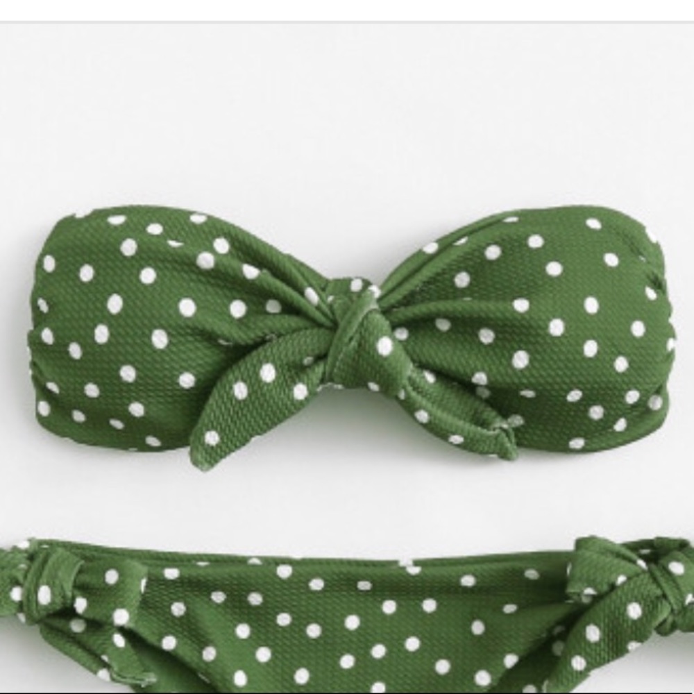 Olive green knot front tie bandeau bikini top S